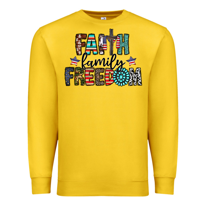Faith Family Freedom Premium Sweatshirt by CowhideDigitalArt | Teevron