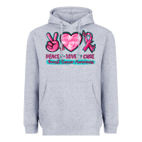 Heather Grey Peace Love Cure Breast Cancer Awareness Heavyweight Hoodie - texasbilliewilder