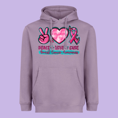 Peace Love Cure Breast Cancer Awareness Heavyweight Hoodie Designed By Texasbilliewilder