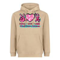 Mushroom Peace Love Cure Breast Cancer Awareness Heavyweight Hoodie - texasbilliewilder