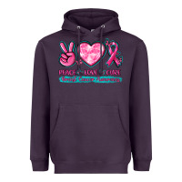 Plum Peace Love Cure Breast Cancer Awareness Heavyweight Hoodie - texasbilliewilder