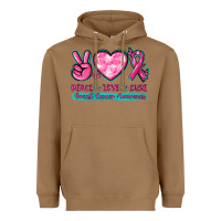 Toasted Coconut Peace Love Cure Breast Cancer Awareness Heavyweight Hoodie - texasbilliewilder