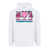 White Peace Love Cure Breast Cancer Awareness Heavyweight Hoodie - texasbilliewilder