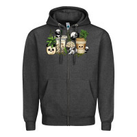 Charcoal Heather panda coffee cups Zipper Hoodie - texasbilliewilder