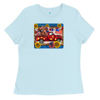 Baby Blue 4th of july truck cow mousepad Ladies Tee - BarkalooDesign