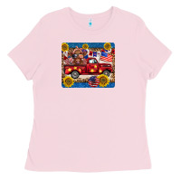 Bubblegum Pink 4th of july truck cow mousepad Ladies Tee - BarkalooDesign