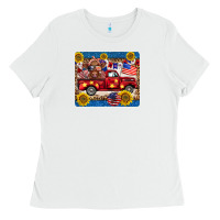 White 4th of july truck cow mousepad Ladies Tee - BarkalooDesign