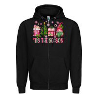 Black pink christmas 'tis the season gnome Zipper Hoodie - Zillion Design Studio