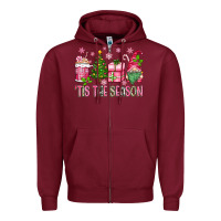 Burgundy pink christmas 'tis the season gnome Zipper Hoodie - Zillion Design Studio