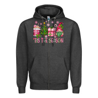 Charcoal Heather pink christmas 'tis the season gnome Zipper Hoodie - Zillion Design Studio