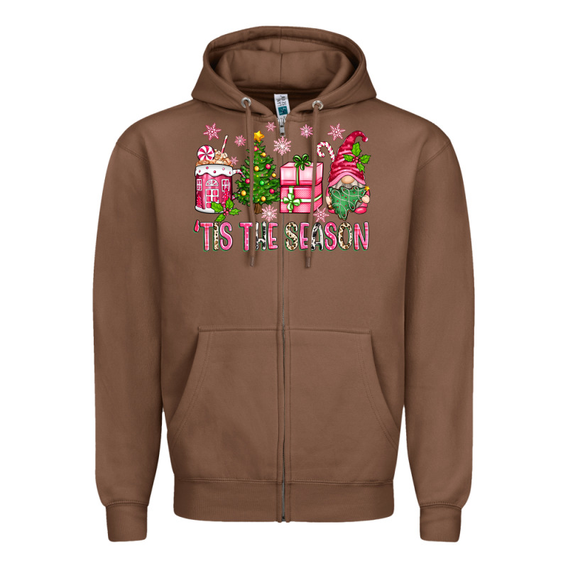 Pink Christmas 'tis The Season Gnome Zipper Hoodie by Zillion Design Studio | Teevron