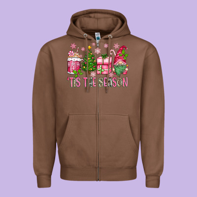 Pink Christmas 'tis The Season Gnome Zipper Hoodie Designed By Zillion Design Studio