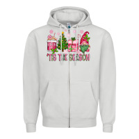 Dove Grey pink christmas 'tis the season gnome Zipper Hoodie - Zillion Design Studio