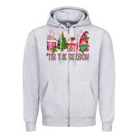 Heather Grey pink christmas 'tis the season gnome Zipper Hoodie - Zillion Design Studio