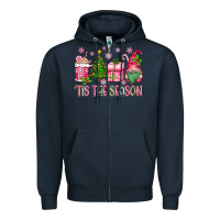 Navy pink christmas 'tis the season gnome Zipper Hoodie - Zillion Design Studio
