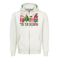 Oatmeal Heather pink christmas 'tis the season gnome Zipper Hoodie - Zillion Design Studio