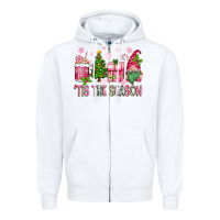 White pink christmas 'tis the season gnome Zipper Hoodie - Zillion Design Studio