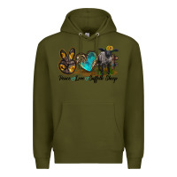 Army Green Peace Love Suffolk Sheep Premium Hoodie - LillyAllenDesigns