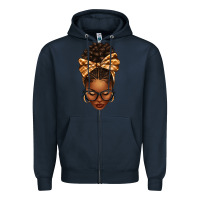 Navy plaid bandana afro woman Zipper Hoodie - texasbilliewilder