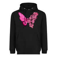 Black Pink Flowers and Breast Cancer Ribbon Butterfly Heavyweight Hoodie - texasbilliewilder