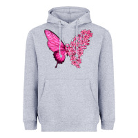 Heather Grey Pink Flowers and Breast Cancer Ribbon Butterfly Heavyweight Hoodie - texasbilliewilder