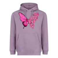 Lavender Pink Flowers and Breast Cancer Ribbon Butterfly Heavyweight Hoodie - texasbilliewilder
