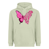 Matcha Pink Flowers and Breast Cancer Ribbon Butterfly Heavyweight Hoodie - texasbilliewilder