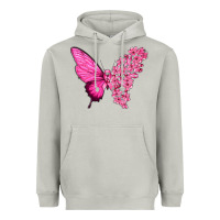 Pink Flowers And Breast Cancer Ribbon Butterfly Heavyweight Hoodie | Teevron