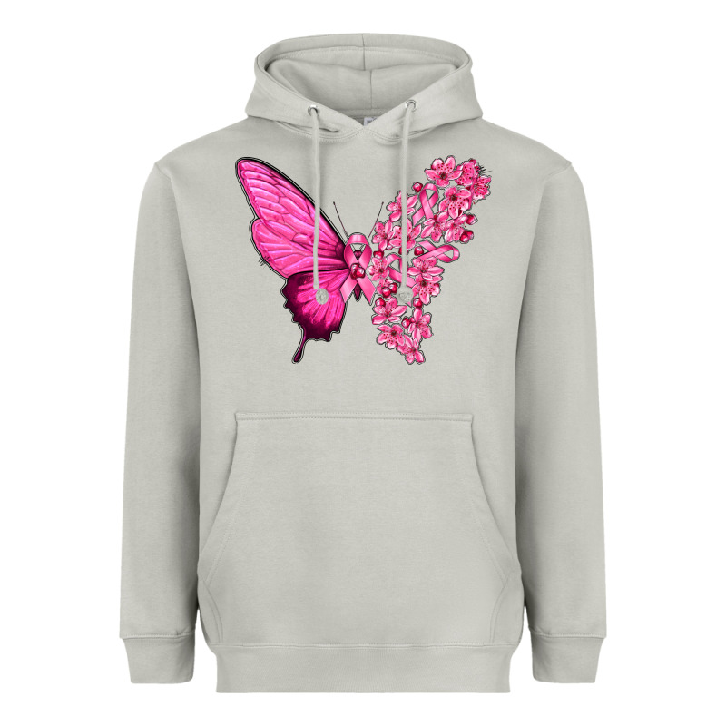 Pink Flowers And Breast Cancer Ribbon Butterfly Heavyweight Hoodie by texasbilliewilder | Teevron