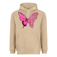 Mushroom Pink Flowers and Breast Cancer Ribbon Butterfly Heavyweight Hoodie - texasbilliewilder