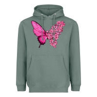 Sage Pink Flowers and Breast Cancer Ribbon Butterfly Heavyweight Hoodie - texasbilliewilder