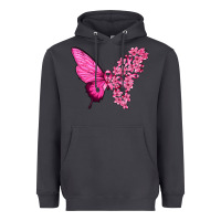 Smoke Pink Flowers and Breast Cancer Ribbon Butterfly Heavyweight Hoodie - texasbilliewilder