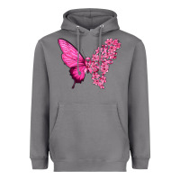 Storm Pink Flowers and Breast Cancer Ribbon Butterfly Heavyweight Hoodie - texasbilliewilder