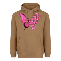 Toasted Coconut Pink Flowers and Breast Cancer Ribbon Butterfly Heavyweight Hoodie - texasbilliewilder