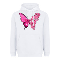 White Pink Flowers and Breast Cancer Ribbon Butterfly Heavyweight Hoodie - texasbilliewilder