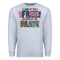 Heather Grey land of the beacause of the brave Premium Sweatshirt - CowhideDigitalArt