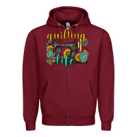 Burgundy quilting life western Zipper Hoodie - texasbilliewilder
