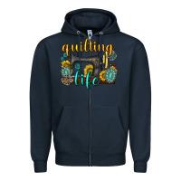 Navy quilting life western Zipper Hoodie - texasbilliewilder