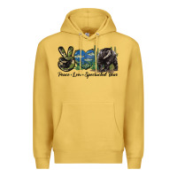 Antique Gold Peace Love Spectacled Bear Premium Hoodie - LillyAllenDesigns