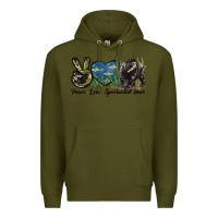 Army Green Peace Love Spectacled Bear Premium Hoodie - LillyAllenDesigns
