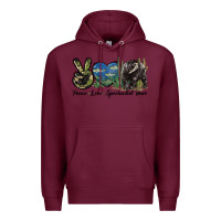 Burgundy Peace Love Spectacled Bear Premium Hoodie - LillyAllenDesigns