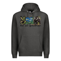 Charcoal Heather Peace Love Spectacled Bear Premium Hoodie - LillyAllenDesigns