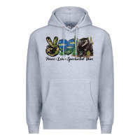 Heather Grey Peace Love Spectacled Bear Premium Hoodie - LillyAllenDesigns