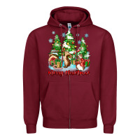 Burgundy merry christmas rabbits Zipper Hoodie - Zillion Design Studio