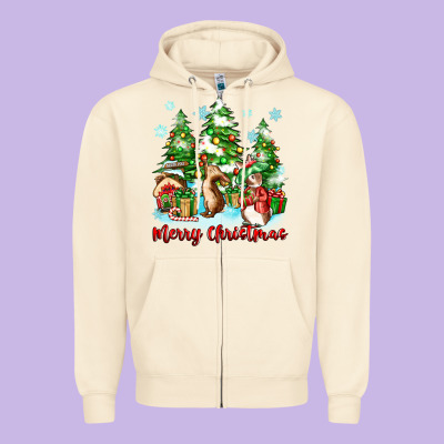 Merry Christmas Rabbits Zipper Hoodie Designed By Zillion Design Studio