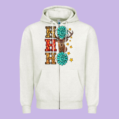 Zipper Hoodie Gemstone And Reindeer Christmas Ho Ho Ho
