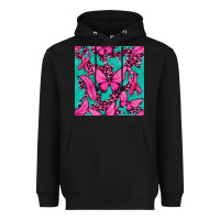 Black Pink Butterfly with Ribbon Cancer Heavyweight Hoodie - texasbilliewilder