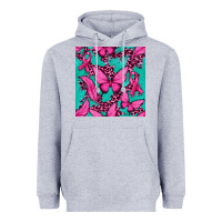 Heather Grey Pink Butterfly with Ribbon Cancer Heavyweight Hoodie - texasbilliewilder
