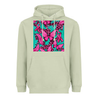 Matcha Pink Butterfly with Ribbon Cancer Heavyweight Hoodie - texasbilliewilder