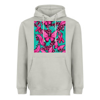 Moon Dust Pink Butterfly with Ribbon Cancer Heavyweight Hoodie - texasbilliewilder